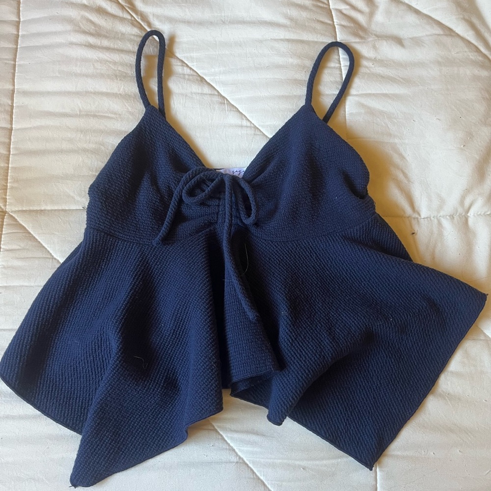 navy baby doll top with scrunch tie detail
